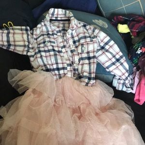 Girls plaid shirt with tutu attached